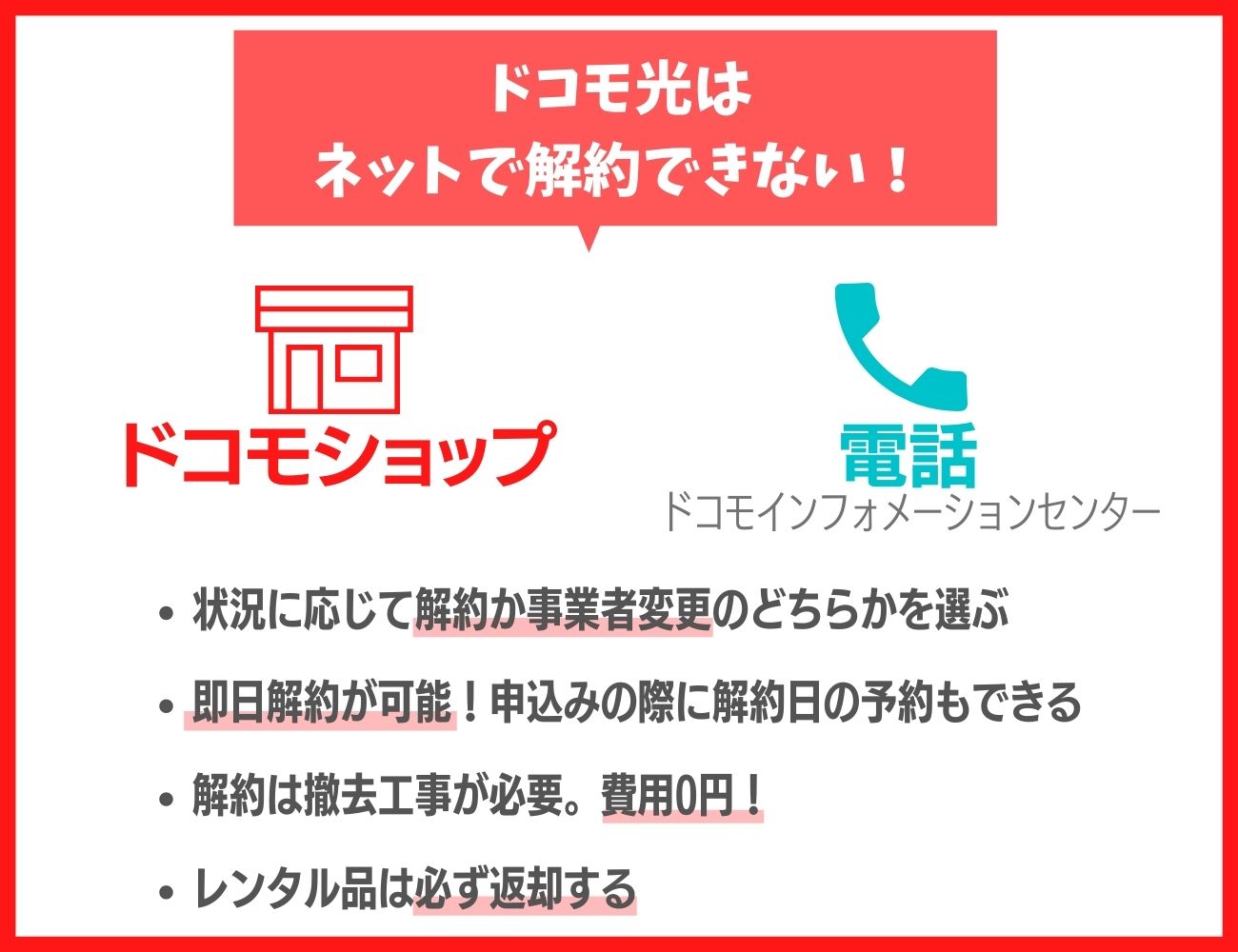 ドコモ光の解約方法｜ネットでは解約ができない