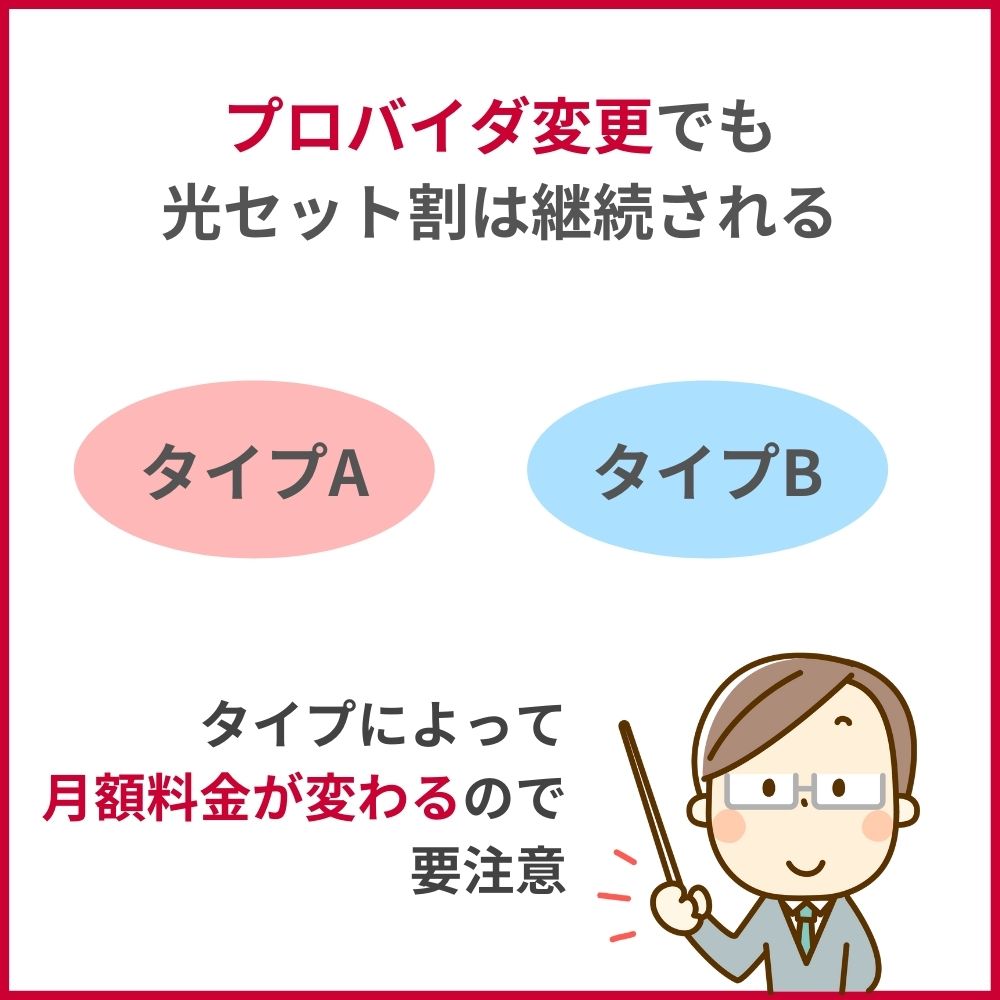 プロバイダを変更しても光セット割は継続