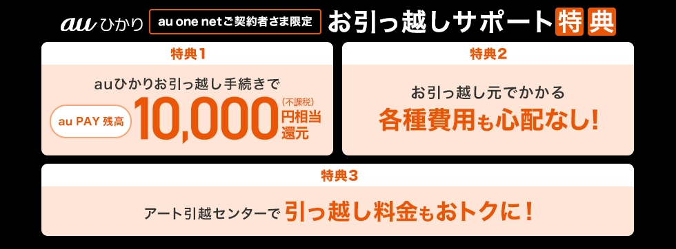 【お引っ越しサポート特典】アート引越センター×auひかり10,000円au PAYチャージ